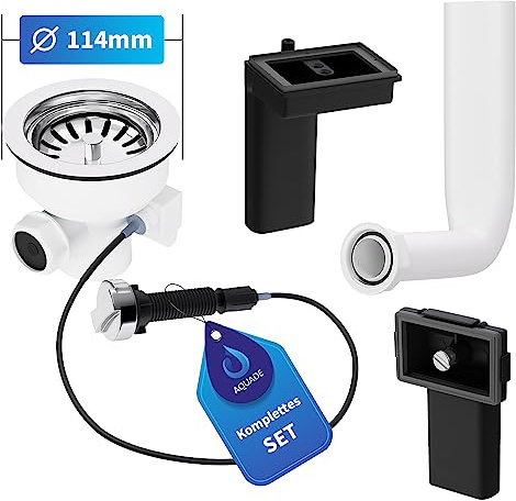 AQUADE Spülbecken Sieb/Spüle Excenter Ablaufgarnitur 114mmØ - Ablaufgarnitur Waschbecken Abfluss Set für Spülbecken & Küchenspüle