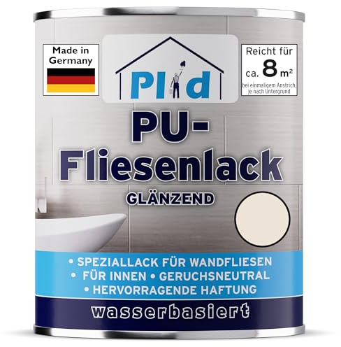 Plid® Fliesenfarbe Badezimmer & Küche [FEUCHTIGKEITSBESTÄNDIG] Fliesenlack Cremeweiß 0.75l fürs Bad - Fliesen neu streichen & lackieren im Innenbereich - 3in1 Fliesen Farbe Lack - Made in Germany