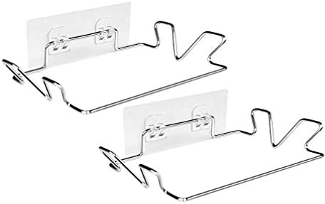 Tomaibaby 2 Sets Stainless Steel Trash Bag Holder Adhesive Hanging Trash Garbage Bag Holder for Kitchen Cupboard Door