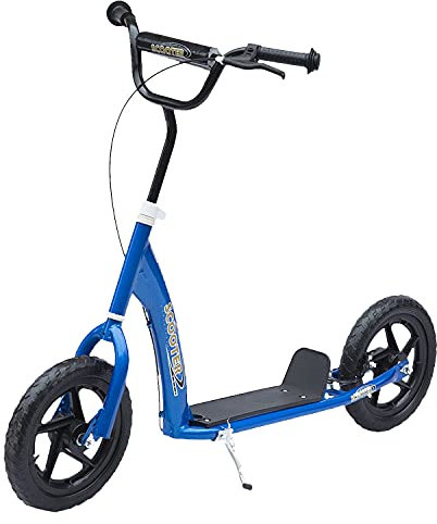 HOMCOM Kinderroller Scooter Tretroller mit verstellbarem Lenker, großen Rädern und Hinterbremse Kickscooter 12 Zoll Cityroller für 5-12 Jahren Jungen und Mädchen Stahl Blau