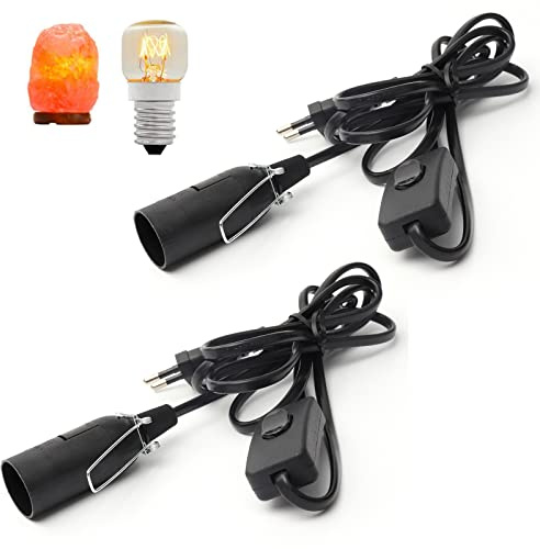 Hotloop 2 Paar Kabel mit Schalter für Salzlampe Lampenfassung l E14 mit 1,8M l Salzlampenfassung l Isolierung Salzleuchte Kabel Salz Lampefassung, Schwarz