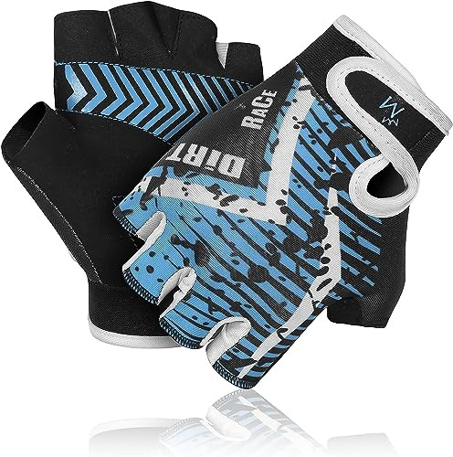MARIB Cycling Gloves for Kids Half Finger Children Bicycle Outdoor & Gym Glove for Junior Toddler Boys Girls for Riding Biking Sports are Non-Slip, Youth Age 2-10 (Blue, Year 5-6)
