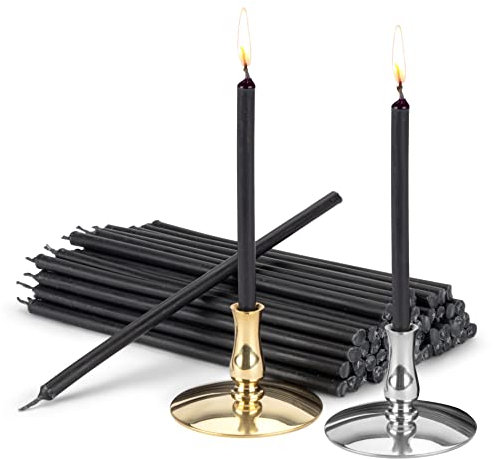 NKlaus - Set 2X Kerzenhalter mit Altarkerzen schwarz Tropffrei L 15cm Paraffinwachs 40035