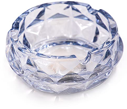 TOSSOW Cenicero de cristal de cristal, cenicero redondo de diamante para cigarrillos, cenicero decorativo para mesa de escritorio de oficina en casa (4.7 x 1.8 pulgadas)