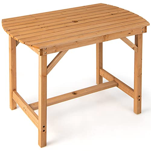 COSTWAY Tavolo Pranzo Giardino in Legno, con Foro per Ombrellone | per 4-6 Persone, Giardino Patio Cortile, 100 x 60 x 75 cm, Portata 180 kg