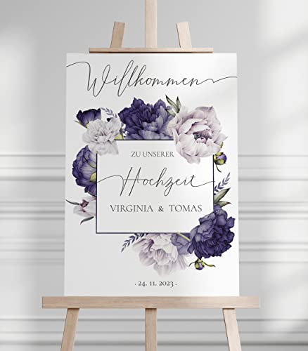 Manschin Laserdesign Willkommensschild Aluverbund personalisiert - Made in Germany - Welcome Willkommen Schild für Hochzeit (45x30cm)