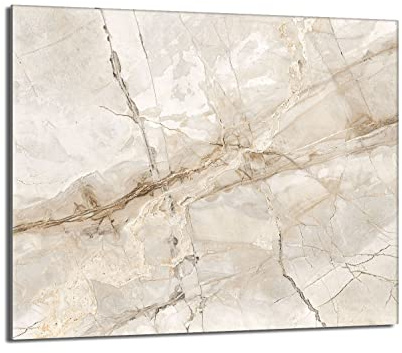 Herdabdeckplatte 60x52 Einteilig Glas Elektroherd Induktion Herdschutz Spritzschutz Glasplatte Deko Schneidebrett, Marmor Beige
