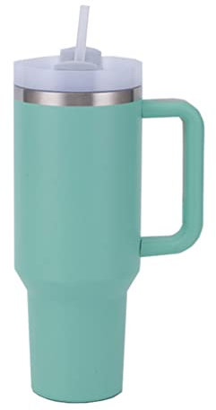 Moollyfox 40 oz Doppelwandiger Edelstahl Vakuum Isolierbecher mit Griff Upgrade Kaffeetasse 1200 ml Becher Tragbare Reisebecher Autobecher Thermobecher mit Strohhalm und Deckel Grün