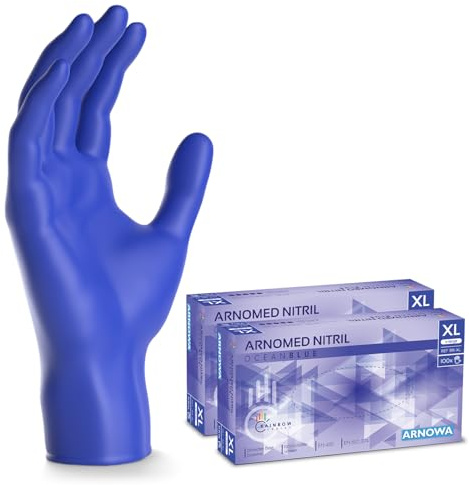 200x ARNOMED® Einweghandschuhe Dunkelblau, Nitril Handschuhe XL | Einmalhandschuhe, Nitrilhandschuhe puderfrei, Gummihandschuhe Einweg, Schutzhandschuhe, Handschuhe Nitril in S, M, L, XL