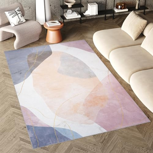 TAPISO Flannel Teppich Kurzflor Creme Blau Gelb Rosa Mehrfarbig Waschbar rutschfest Modern Abstrakt Design Wohnzimmer Schlafzimmer ÖKOTEX 160 x 230 cm