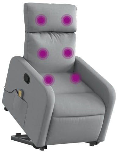 vidaXL Massagesessel, Verstellbar Sessel mit Aufstehhilfe, Fernsehsessel Relaxsessel mit Liegefunktion, Liegesessel Aufstehsessel Polstersessel, Hellgrau Stoff
