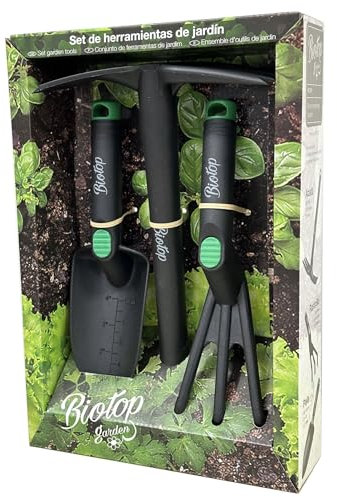 BioTop Set de Herramientas Premium fabricadas en Fibra de Vidrio y resina virgen Pala plantador, rastrillo y azuela ideales para tu huerto o jardín