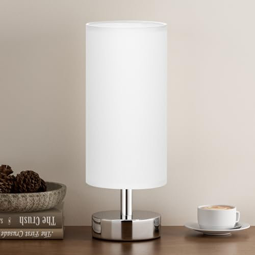 Kakanuo Nachttischlampe Klein, Tischlampe mit Kabelschalter, 3 Farbtemperaturen, Weißer Lampenschirm Silberner Sockel, Kleine Lampe für Nachttisch Wohnzimmer Schlafzimmer Büro Kinderzimmer