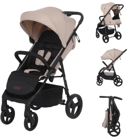 Novi Baby® Grande Go Buggy, buggy von Geburt bis 22 kg, Zusammenklappen mit einer Hand, Liegeposition, geräumige Sitz (Beige)