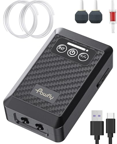 Pawfly Aquarium Batteridriven Luftpump Usb-Laddningsbar Syrgaspump För 40-230 L Akvarier 190 L/H Bärbar Tyst Luftningspump För Levande Bete För Utomhusfiske, Strömavbrott Och Fisktransport