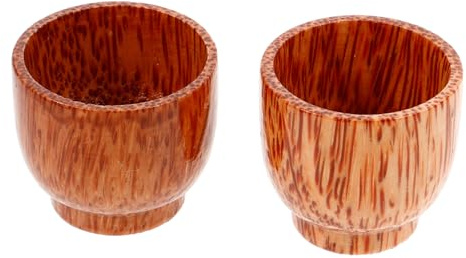 FUNOMOCYA Set 2 Pezzi Tazze in Legno Rotonde Multiuso Bordi Lisci, Tazze di Legno per Tè e Vino, per Casa e Momenti Conviviali