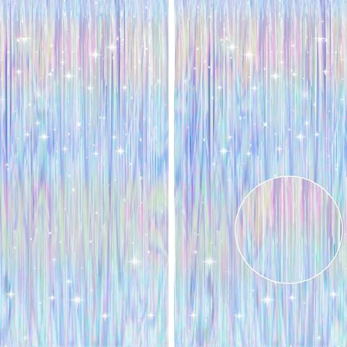 G2PLUS Rainbow Tinsel Curtains, 2PCS Foil Fringe Curtains, 1m×2m Party Backdrop Streamers, Foil Curtain Backdrop for Birthday Wedding Pride Party Door Decoration