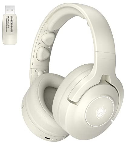 YOTMS Wireless Gaming Headset for PS4, PS5, PC, Switch - 2.4GHz Wireless Gaming Headphones with Removable Noise Cancelling Microphone, 7.1 Stereo Sound, 3.5mm Cable Mode for Xbox Serie (White)