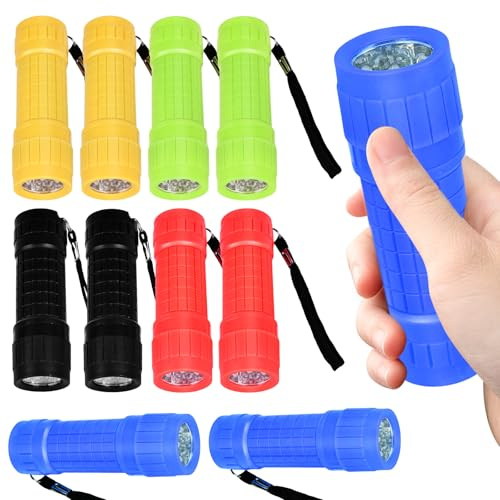 Sporgo 10 Stück Mini LED Taschenlampe für Kinder: Kleine Handlampe Mit 9 LED und Lanyard für Camping, Outdoor, Wandern und Notfälle