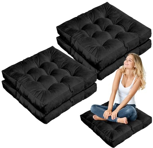 Jerify 4 Pcs Floor Pillow Cushions 22 x 22 Inch Round Square Large Meditation Floor Pillow for Classroom Adult Meditation Picnic Party Seating Learning Daycare School (Square,Black)