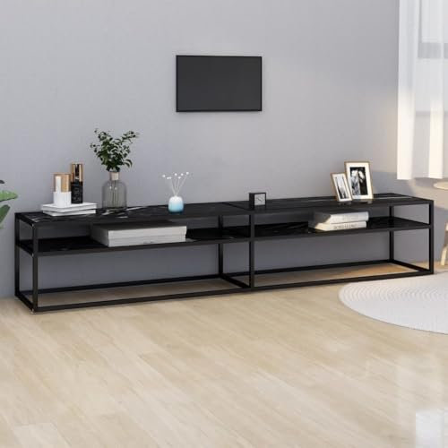 LXYZWRW Entertainment Centers & TV-Ständer, TV-Schrank, schwarzer Marmor, 220 x 40 x 40,5 cm, gehärtetes Glas
