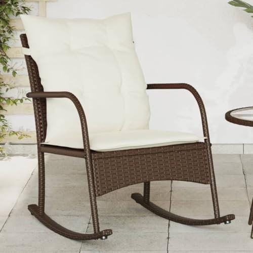 ShGaxin Garten-Schaukelstuhl mit Kissen Braun Poly Rattan, Schaukelstuhl Outdoor, Rocking Chair, Relaxsessel, Gartenschaukelstuhl, Schwingstuhl, Terrassenschwungstuhl - 369019
