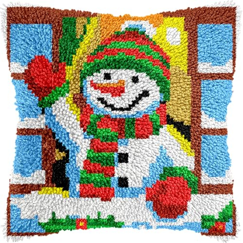 Knüpfhaken-Set für Erwachsene und Kinder, Anfänger zum Selbermachen, Knüpfhaken-Kissen-Set, vorgedruckte Knüpfhaken-Teppich-Kits, Kreuzstich, Stickkissen für Zuhause, Sofa, Dekoration, 43,2 x 43,2 cm