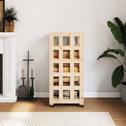 qohoio Log Holder with Wheels 40x49x110 cm Solid Wood Pine-Firewood Holders Indoor Wood Stove Outdoor Fireplace Heavy Duty Wood Stacking Wood Storage Kit for Fireplace Tool
