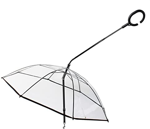LearnLyrics Transparenter Regenschirm für Hunde | Regenfester schneefester Hundeleinen-Regenschirm für kleine Hunde,Verstellbarer Hundeschirm, C-förmiger Griff, Hundeschirm, schneefeste