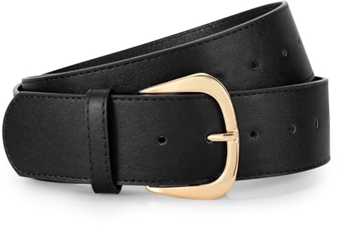 WERFORU Dam brett bälte för klänningar dam läderbälte med guldspänne, 4,8 cm brett, A-svart, Fit Taillengröße 84-93cm