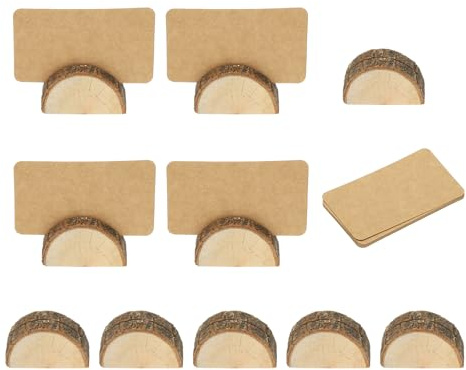 PATIKIL Pack De 10 Soporte Para Tarjetas De Mesa De Madera Marrón | Soporte Para Señalización De Mesa, Soportes Semicirculares Para Números Mesa, Soportes Para Tarjetas, Con Tarjetas De Lugar