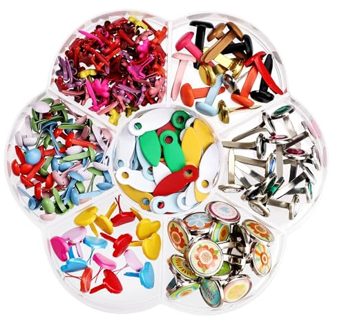 Tunejoy Scrapbooking Brads Metall Bunte Brads 210 Stücke Runde Brads Mini Blume Brads für Papierhandwerk Stempeln Scrapbooking DIY Kunsthandwerk 6-12mm