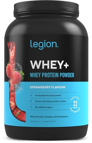 LEGION Whey+ Whey Isolate Protein Powder from Grass Fed Cows - Low Carb, Low Calorie, Non-GMO, Lactose Free, Gluten Free, Sugar Free, All Natural Whey Protein Isolate, 30 Servings (Strawberry)