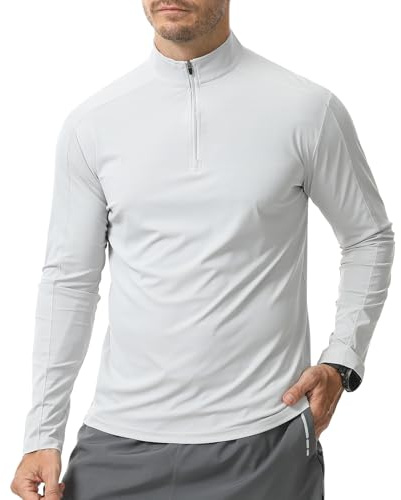 Danfiki Anti-UV 1/4 Zip Rashguard t-shirts för män snabb surfing dykning, Ljusgrå, XL