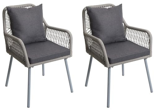Mendler 2er-Set Gartenstuhl HWC-O12 Aluminium - grau, Bezug dunkelgrau | Outdoor, Sitz-/Rückenpolster, Seilgeflecht, Rope