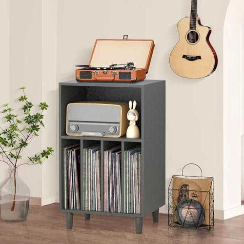WNYAILLL Mueble Equipo HiFi Estéreo Supports, Mueble Tocadiscos, Mueble de Discos de Madera, Tocadiscos de Vinilo Stand, Estanteria CD, para Salón Dormitorio(Grey)