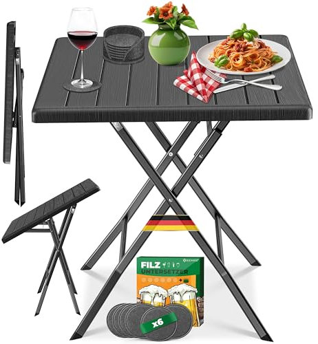 KESSER® Balkontisch klappbar | Wetterfest/UV-beständig | Balkonmöbel | Beschichteter Stahl & Holz-Optik | Outdoor Gartentisch | Gartenmöbel mit 6 Filz-Untersetzer | Bistrotisch bis zu 100 kg belastbar