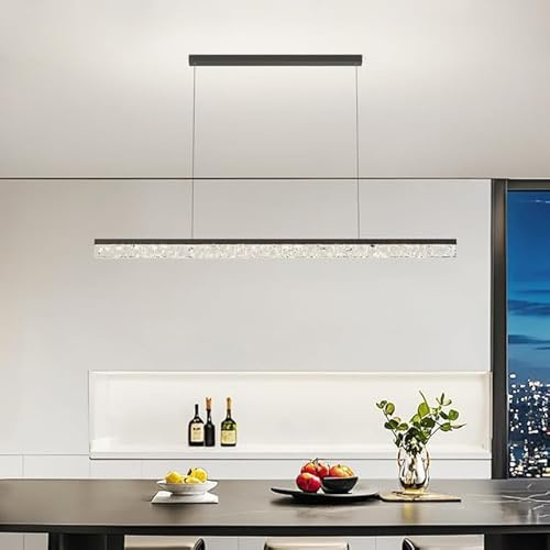 KeLuKes LED Kronleuchter Pendelleuchte 100cm Modern Linear Schwarz Hängeleuchte Dimmbar 3000K-6000K Einstellbar Lichtfarbe Esszimmer Bar Küche