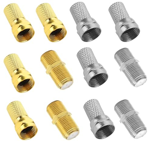 HARY Coaxial Cable Connectors - 8PCS RG6 F Type Connector & 4PCS Female Coupler Kit for TV Ariel Connections, Satellite Cable Extension & RG6 Repair (F Type Male to Female Adapter)