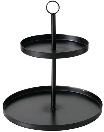 BOLTZE Alzata Samina (colore nero, in metallo laccato, 2 piani, altezza 33 cm, diametro 30 cm, decorazione minimalistica, supporto per frutta, dessert e snack, piatto da porta) 2060399