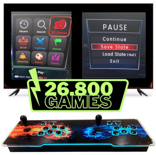Consola Máquina Arcade con 26800 Juegos Retro y Juegos 3D, con Luces LED, Sistema de Sonido y Joysticks Ovalados (Fire)