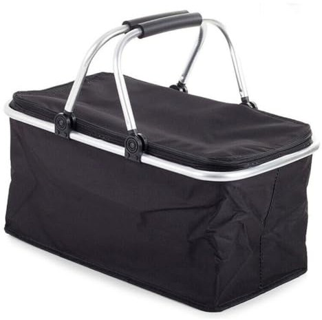 Alu Einkaufskorb Tasche Faltbar Picknickkorb Klappbar mit Deckel Kühlkorb Thermo (Schwarz)