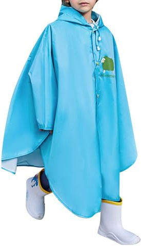 Giacca antipioggia per bambini, poncho antipioggia con cappuccio, per ragazza, leggero e pieghevole, ideale per giochi all'aperto, scuola o uso quotidiano, impermeabile per ragazza 5 anni, blu, 8- 10