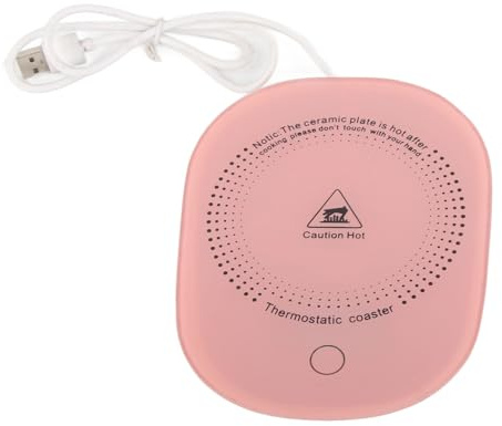 Acouto Calentador Automático de Tazas de café, Calentador de Bebidas USB, Calentador de Copa de Cerámica para Escritorio, Cocina, Oficina, con Verde, Rosa, Excelentes Regalos para (Pink)