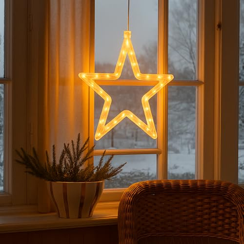 Ideen mit Herz LED-Stern-Rahmen | 3 Stück | warmweiß | Fenster-Deko | mit Saugnapf | batteriebetrieben | inklusive Timer | 18,7 cm x 1 cm x 18,3 cm