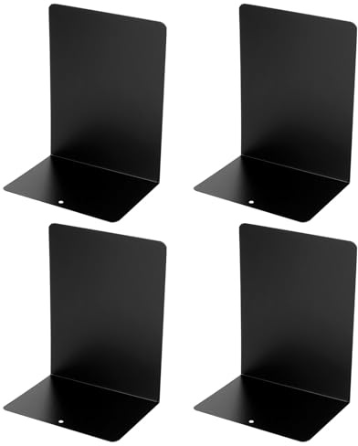 4 Pz Fermalibri in Metallo Nero, Fermalibri per Mensole, Porta Libri, Ferma Libri per Libreria, Reggilibri da Mensola Decorativi Antiscivolo per Scaffali, Casa, Ufficio, Biblioteca, Scuola, Scrivania