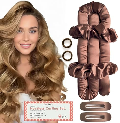 Heatless Lockenwickler-Set – VivaSmile Heatless Hair Curler zum Schlafen, keine Hitze, Satin, hitzelose Locken über Nacht, Stäbe, Curling für langes kurzes Haar, Volumen, Frauen, Styling-Werkzeuge