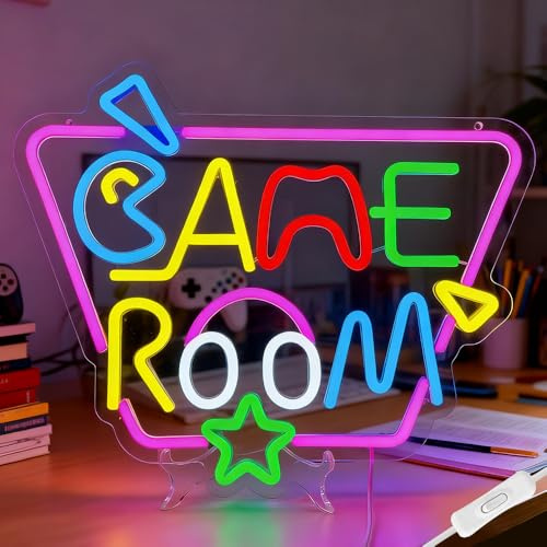 XPJBKC Game Room Neon Sign, Cool Colorful LED Neon Light for Game Room Wall Decor, USB Powered Gaming Neon Sign for Play Area, Man Cave, Pub, Present for Gamer, Friends, Boys