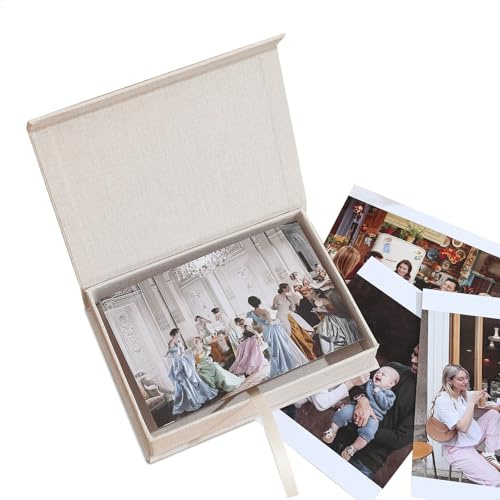 lemgyiamz Caja Fotos, Fotos Caja de Almacenamiento 10x15 cm, Caja de Fotos de Lino Adecuada para Guardar Tarjetas de Felicitación, Fotografías, Postales y Recuerdos, Beige