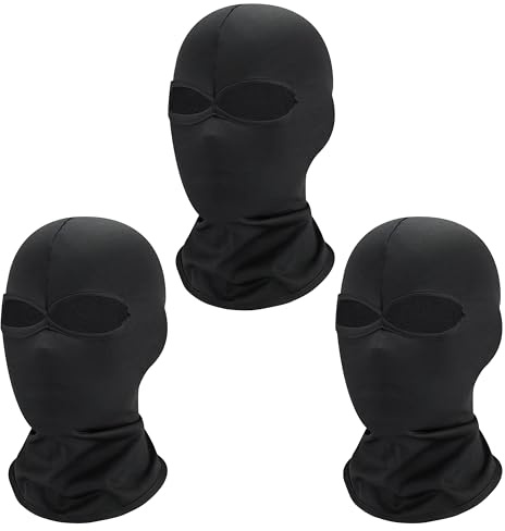 CATMEYE 3 Piezas Pasamontañas Balaclava de 2 Agujeros – Ligero y Transpirable, Elástico para Debajo del Casco, Moto, Bicicleta, Esquí, Snowboard, Running y Exterior (FR/ES, Letras, M, Negro)